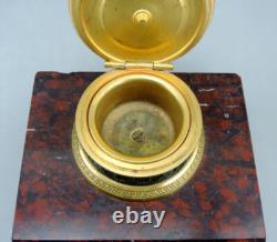 Ancien Encrier De Bureau En Bronze Doré Et Marbre époque Napoléon III