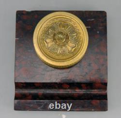 Ancien Encrier De Bureau En Bronze Doré Et Marbre époque Napoléon III