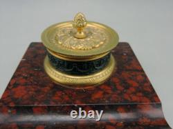Ancien Encrier De Bureau En Bronze Doré Et Marbre époque Napoléon III
