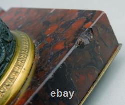 Ancien Encrier De Bureau En Bronze Doré Et Marbre époque Napoléon III
