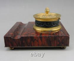 Ancien Encrier De Bureau En Bronze Doré Et Marbre époque Napoléon III