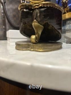 Ancien Encrier De Bureau En Bronze Et Sabot Cheval époque Napoléon III