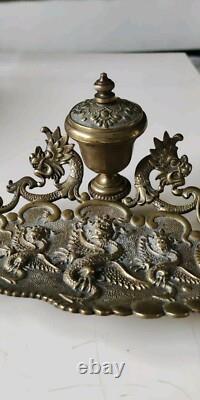 Ancien Encrier-Vide poche époque Napoléon III, d influence Asiatique. En Bronze