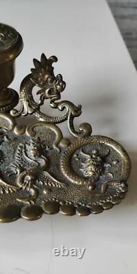 Ancien Encrier-Vide poche époque Napoléon III, d influence Asiatique. En Bronze