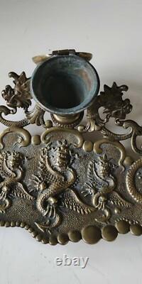 Ancien Encrier-Vide poche époque Napoléon III, d influence Asiatique. En Bronze