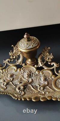 Ancien Encrier-Vide poche époque Napoléon III, d influence Asiatique. En Bronze