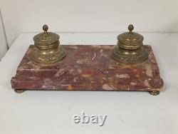 Ancien Encrier de bureau en Marbre et Bronze époque Napoléon III