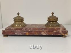 Ancien Encrier de bureau en Marbre et Bronze époque Napoléon III