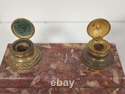 Ancien Encrier de bureau en Marbre et Bronze époque Napoléon III
