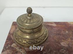 Ancien Encrier de bureau en Marbre et Bronze époque Napoléon III