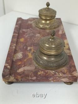 Ancien Encrier de bureau en Marbre et Bronze époque Napoléon III
