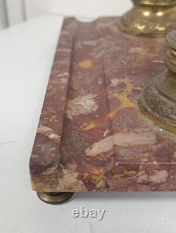 Ancien Encrier de bureau en Marbre et Bronze époque Napoléon III