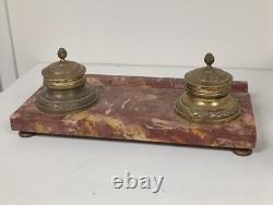 Ancien Encrier de bureau en Marbre et Bronze époque Napoléon III