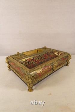 Ancien Grand Encrier Marqueterie Boulle Bronze Mascarons Sphinx Napoleon III