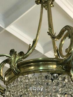 Ancien Lustre Corbeille Napoleon III Bronze Pampilles 6 Lumières /LUSTRE ANCIEN