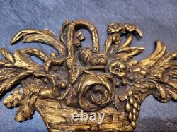 Ancien Ornement, Panier De Fleur, Bronze Dore, Signe Poix Blin, Napoleon Iii, Xixeme