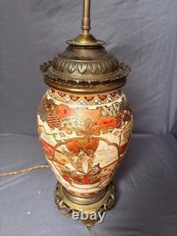 Ancien Pied Lampe Satsuma Japonais Japon Col Bronze Style Napoléon III