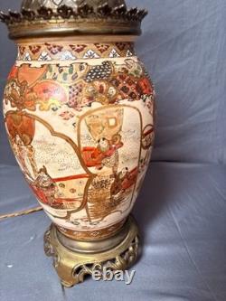 Ancien Pied Lampe Satsuma Japonais Japon Col Bronze Style Napoléon III