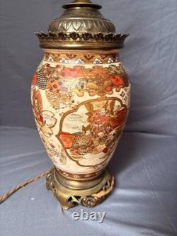 Ancien Pied Lampe Satsuma Japonais Japon Col Bronze Style Napoléon III