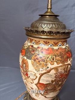 Ancien Pied Lampe Satsuma Japonais Japon Col Bronze Style Napoléon III