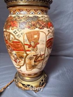 Ancien Pied Lampe Satsuma Japonais Japon Col Bronze Style Napoléon III