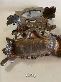 Ancien Porte montre à gousset en bronze argenté aux faunes et raisins