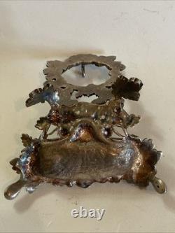 Ancien Porte montre à gousset en bronze argenté aux faunes et raisins