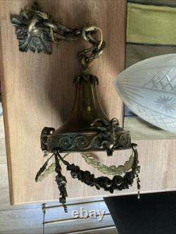 Ancien Rare Suspension lustre Bronze Tête Belier Verre Obus Ciselé napoleon III