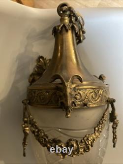 Ancien Rare Suspension lustre Bronze Tête Belier Verre Obus Ciselé napoleon III
