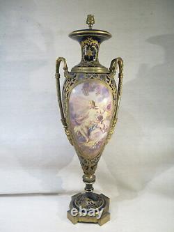 Ancien Spectaculaire Vase Lampe Bleu Sevres Peint Bronze Dore Signe Napoleon 3