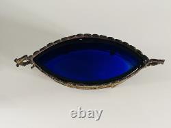 Ancien Vide Poche En Bronze Doré Et Verrerie Bleu NAPOLÉON III