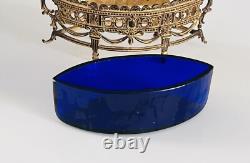 Ancien Vide Poche En Bronze Doré Et Verrerie Bleu NAPOLÉON III