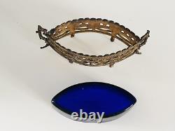 Ancien Vide Poche En Bronze Doré Et Verrerie Bleu NAPOLÉON III