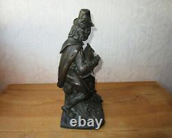 Ancien bronze XIXe troubadour breton joueur de biniou cornemuse sculpture statue