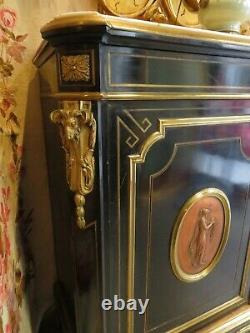 Ancien buffet d appui 2 portes napoleon III noirci XIXee medaillon bronze boulle