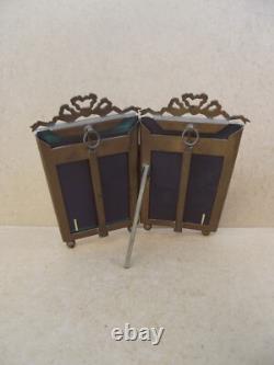 Ancien cadre en bronze laiton porte photos double XIX Napoleon III guirlande Ancien cadre en bronze laiton porte photos double XIX Napoleon III guirlande