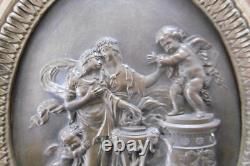 Ancien cadre médaillon bas relief en bronze ange XIX siècle Napoléon III