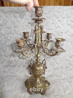 Ancien candélabre chandelier napoléon III bronze doré têtes de bélier