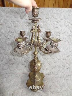 Ancien candélabre chandelier napoléon III bronze doré têtes de bélier