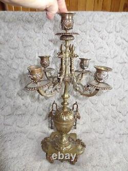 Ancien candélabre chandelier napoléon III bronze doré têtes de bélier