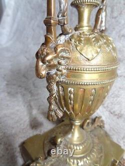 Ancien candélabre chandelier napoléon III bronze doré têtes de bélier