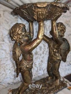 Ancien centre de table porcelaine faïence bronze doré angelots anges XIXe déco