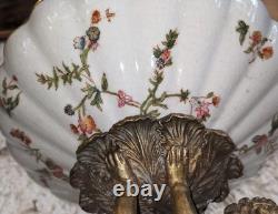 Ancien centre de table porcelaine faïence bronze doré angelots anges XIXe déco