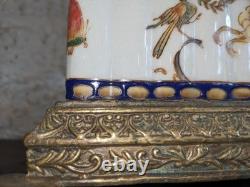 Ancien centre de table porcelaine faïence bronze doré angelots anges XIXe déco