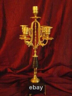 Ancien chandelier candélabre Napoléon III 5 feux XIXème cuivre bronze et marbre