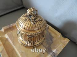 Ancien encrier bronze cylindrique Napoléon III signé Rambaud fondeur Susse Fres