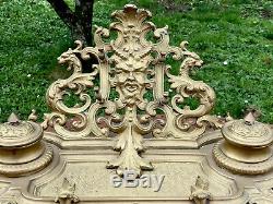 Ancien encrier bronze décor grotesque style LXV Napoléon III, objet décriture