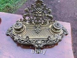 Ancien encrier en bronze doré décor grotesque Napoléon III
