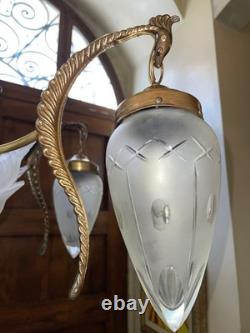 Ancien lustre Napoléon III en bronze avec hippocampes