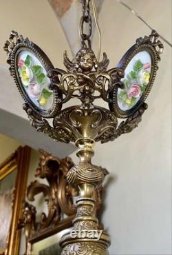 Ancien lustre Napoléon III en bronze avec hippocampes